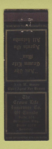 Matchbook Cover - Crown Insurance of Canada Honolulu Hawaii WEAR