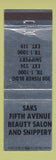 Matchbook Cover - Saks Fifth Avenue Beauty Salon Detroit?