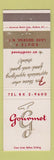 Matchbook Cover - Gourmet Restaurant Lake George NY