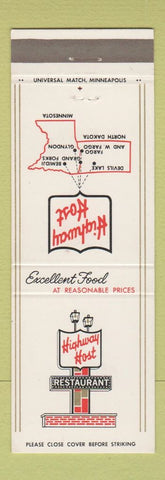 Matchbook Cover - Highway Host Restaurant Devils Lake Fargo ND Bemidji MN