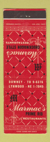 Matchbook Cover - Marmac's Prime Rib Restaurant Downey Lynwood CA WEAR