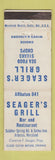 Matchbook Cover - Seager's Grill Arbutus MD WEAR