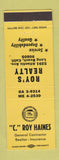 Matchbook Cover - C Roy Haines Contractor Roy's Real Estate Long Beach CA