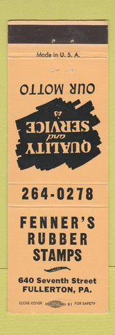 Matchbook Cover - Fenner's Rubber Stamps Fullerton PA PEACH