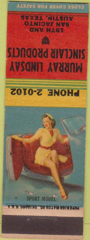 Matchbook Cover - Murray Lindsay Sinclair oil gas Austin TX pinup Sport Model