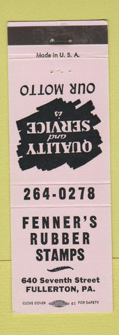 Matchbook Cover - Fenner's Rubber Stamps Fullerton PA LAVENDER