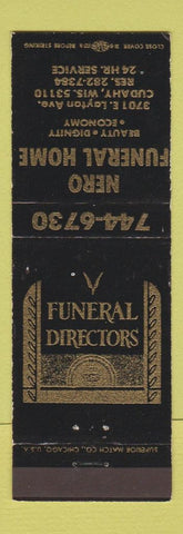 Matchbook Cover - Nero Funeral Home Cudahy WI