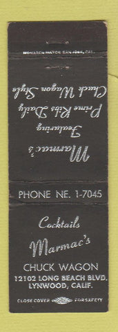 Matchbook Cover - Marmac's Chuck Wagon Lynwood CA BLACK #1 WEAR