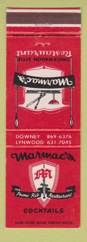 Matchbook Cover - Marmac's Restaurant Downey Lynwood CA RED #2