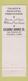 Matchbook Cover - Columbia Conversion Gas Burner Toledo OH