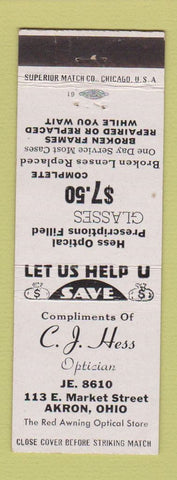 Matchbook Cover - CJ Hess Optician Akron OH