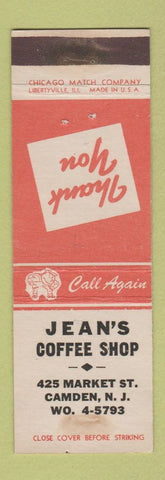 Matchbook Cover - Jean's Coffee Shop Camden NJ
