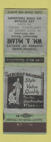 Matchbook Cover - Wm McLAne Tailor Lancaster PA WEAR