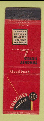 Matchbook Cover - Tangney Hotels Fort Dodge Carroll Sheldon Muscatine IA
