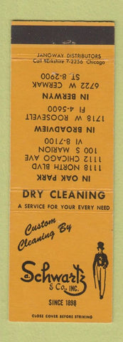 Matchbook Cover - Schwartz Dry Cleaners Berwyn Oak Park Broadview IL
