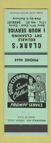 Matchbook Cover - Clark's Dry Cleaning Greeley Colorado GREEN