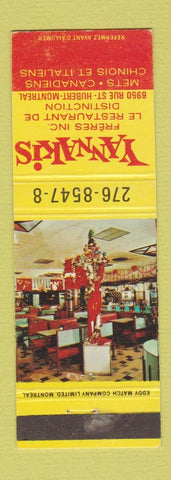 Matchbook Cover - Yannakis Restaurant Montreal QC
