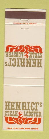 Matchbook Cover - Henrici's Steak Northbrook Arlington Heights Niles Chicago IL