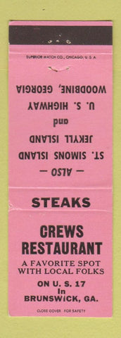 Matchbook Cover - Crews Restaurant Brunswick GA PINK