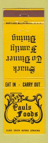 Matchbook Cover - Pauls Foods Restaurant