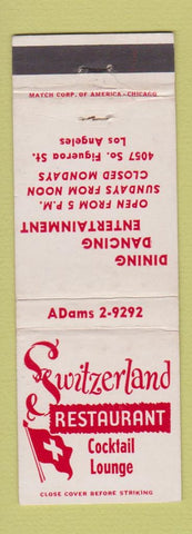 Matchbook Cover - Switzerland Restaurant Los Angeles CA WEAR