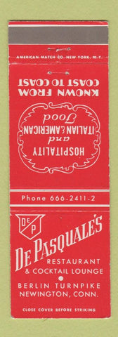 Matchbook Cover - De Pasquale's Restaurant Newington CT