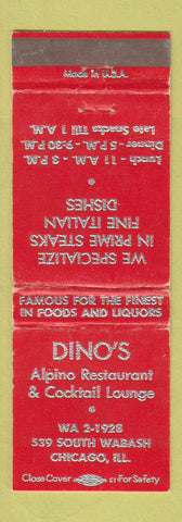 Matchbook Cover - Dino's Alpine Restaurant Chicago IL WEAR
