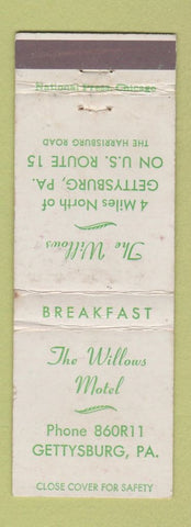 Matchbook Cover - The Willows Motel Gettysburg PA WEAR