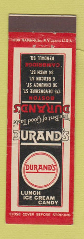 Matchbook Cover - Durband's Restaurant Boston MA Cambridge candy