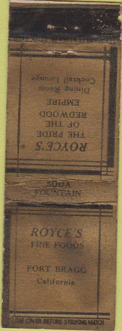Matchbook Cover - Royce's Fort Bragg CA WORN