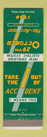 Matchbook Cover - No Accidents Safety New England Electric 1960 WEAR