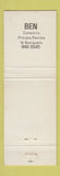 Matchbook Cover - Ben's Island Carmel IN WEAR