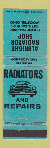 Matchbook Cover - Albright Radiator Shop Wooster OH WORN TEAL
