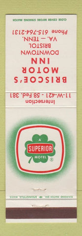 Matchbook Cover - Briscoe's Motor Inn Bristol VA TN Superior Motel