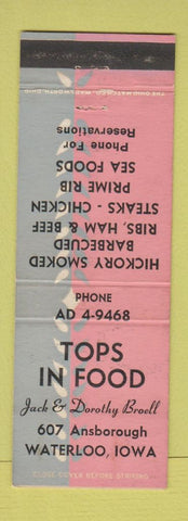 Matchbook Cover - Tops in Food Restaurant Waterloo IA BBQ