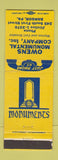 Matchbook Cover - Owens Monumental monuments headstones Bangor PE