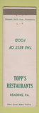 Matchbook Cover - Topp's Restaurant Reading PA