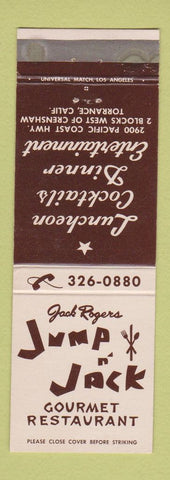 Matchbook Cover - Jack Rogers Jump n Jack Restaurant Torrance CA WEAR