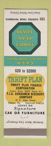 Matchbook Cover - Thrift Plan Loans Sharon PA