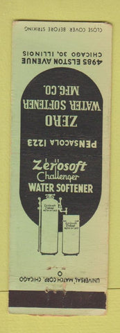 Matchbook Cover - Zero Water Softener Chicago IL WORN BACK