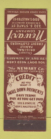 Matchbook Cover - Newart Credit Clothing Chicago IL