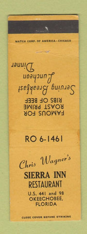 Matchbook Cover - Chris Wagner's Sierra Inn Restaurant Okeechobee FL
