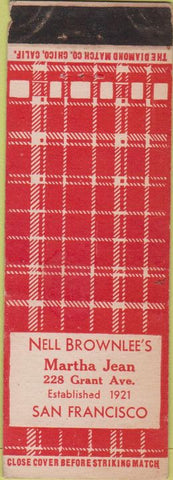 Matchbook Cover - Nell Brownlee's Martha Jean San Francisco CA