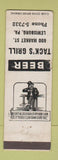Matchbook Cover - Tack's Grill Lewisburg PA WORN WHITE