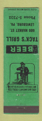 Matchbook Cover - Tack's Grill Lewisburg PA WEAR GREEN