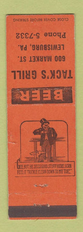 Matchbook Cover - Tack's Grill Lewisburg PA WEAR ORANGE