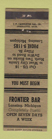 Matchbook Cover - Frontier Bar Lansing MI