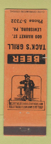 Matchbook Cover - Tack's Grill Lewisburg PA ORANGE