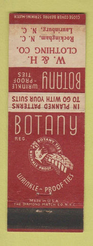 Matchbook Cover - Botany Men's Clothes W&H Rockingham Laurinburg NC WEAR