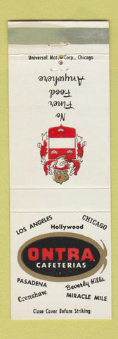 Matchbook Cover - Ontra Cafeterias Pasadena Los Angeles CA Chicago IL
